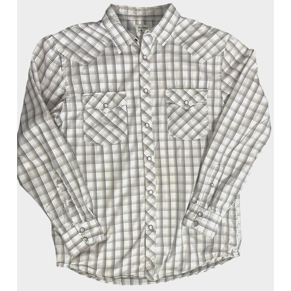 Old Navy Pearl Snap LS Western Plaid Shirt M Cowboy Yellowstone Ranch Rodeo